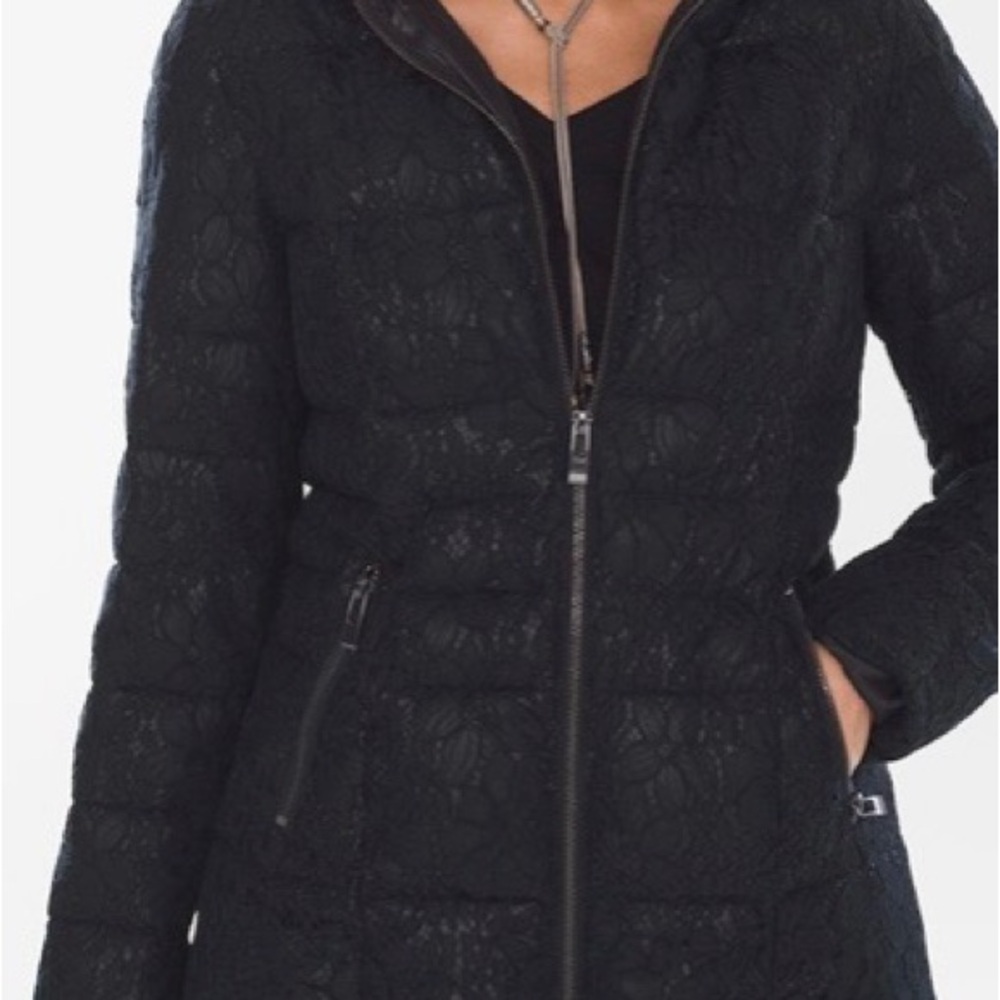 Women's Black Lace Quilted Puffer Jacket